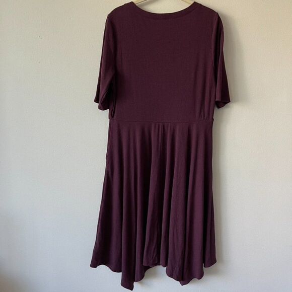 BURGUNDY PURPLE RIB HANDKERCHIEF SKATER DRESS - Picture 8 of 9